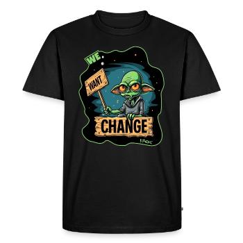 Green alien protests for change - Men's Premium Organic T-Shirt - black - Front - Nico (187cm)