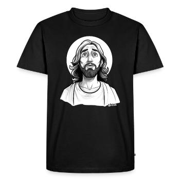 Aïe, un gars ressemblant à Jésus avec une auréole - T-shirt Premium bio Homme - noir - Devant - Nico (187cm)