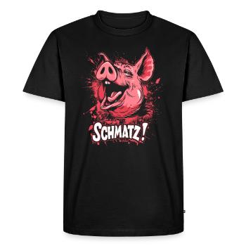 Naughty Little Pink Pig Kisses Smack - Men's Premium Organic T-Shirt - black - Front - Nico (187cm)
