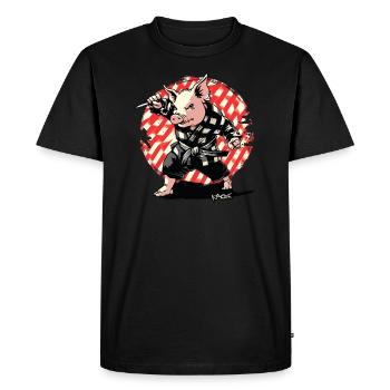 cochon d’arts martiaux à carreaux drôle - T-shirt Premium bio Homme - noir - Devant - Nico (187cm)