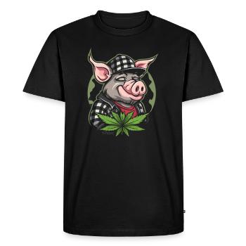 Checkered Cannabis Weed Pig - Men's Premium Organic T-Shirt - black - Front - Nico (187cm)