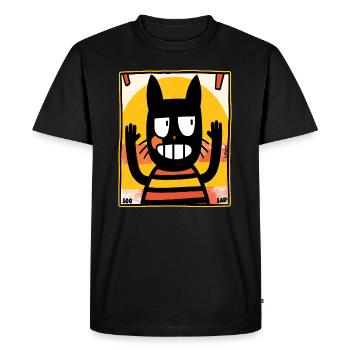 Funny, sarcastic "So sad" retro cat - Men's Premium Organic T-Shirt - black - Front - Nico (187cm)