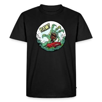 Main de zombie hors de la tombe avec de la viande crue - T-shirt Premium bio Homme - noir - Devant - Nico (187cm)