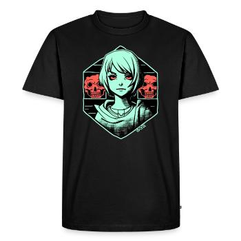 Art: Fictional Cartoon Anime Girl and Horror - Men's Premium Organic T-Shirt - black - Front - Nico (187cm)