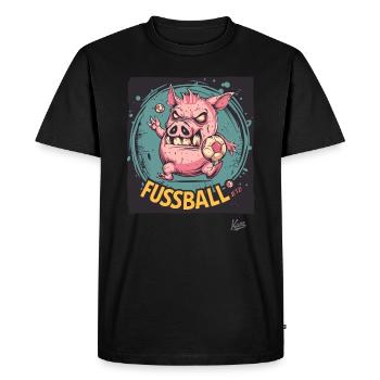 Football pig: We want football now - Men's Premium Organic T-Shirt - black - Front - Nico (187cm)