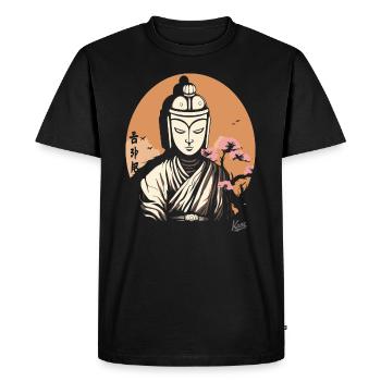 Le Bouddha silencieux : le zen dans le style streetwear - T-shirt Premium bio Homme - noir - Devant - Nico (187cm)