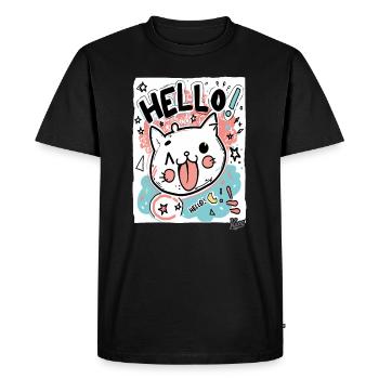 Mignon petit chat blanc dit bonjour - T-shirt Premium bio Homme - noir - Devant - Nico (187cm)