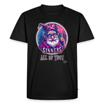 Gnome Grandpa Wizard, Sinners, All of You - Men's Premium Organic T-Shirt - black - Front - Nico (187cm)
