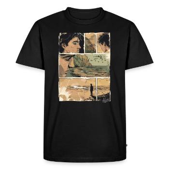 Bande dessinée de la solitude sur la plage - T-shirt Premium bio Homme - noir - Devant - Nico (187cm)
