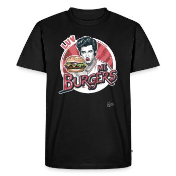 Publicité rétro, Luv me Burgers, J’aime les hamburgers - T-shirt Premium bio Homme - noir - Devant - Nico (187cm)