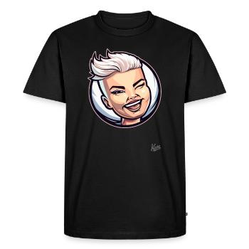 Chat porte-bonheur à poil court : Femme, fraîche et effrontée ! - T-shirt Premium bio Homme - noir - Devant - Nico (187cm)