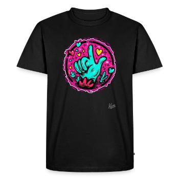 Old-School Retro Tattoo Style: Hand and Heart - Men's Premium Organic T-Shirt - black - Front - Nico (187cm)