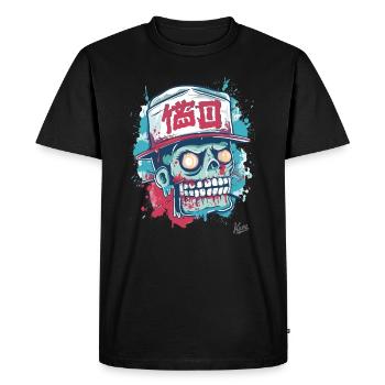 Funny Japanese Streetwear: Zombie Skull - Men's Premium Organic T-Shirt - black - Front - Nico (187cm)
