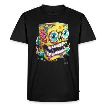 Crâne d’éponge jaune en colère japonais - T-shirt Premium bio Homme - noir - Devant - Nico (187cm)