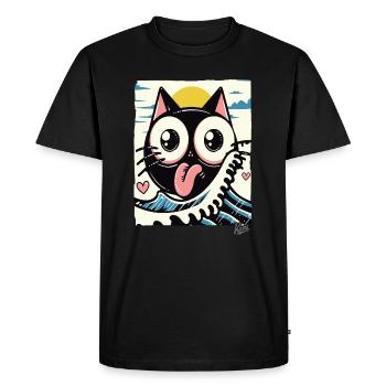 Vagues japonaises aimant chat noir - T-shirt Premium bio Homme - noir - Devant - Nico (187cm)