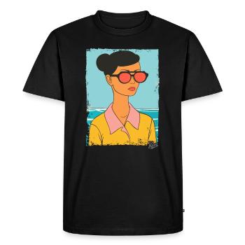 Portrait d’une femme avec des lunettes de soleil en vacances - T-shirt Premium bio Homme - noir - Devant - Nico (187cm)
