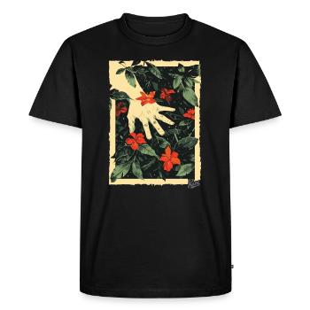 Style de propagande : La main sur les plantes au paradis - T-shirt Premium bio Homme - noir - Devant - Nico (187cm)