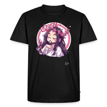 Petit Jésus doux dormant dans les cerisiers en fleurs - T-shirt Premium bio Homme - noir - Devant - Nico (187cm)