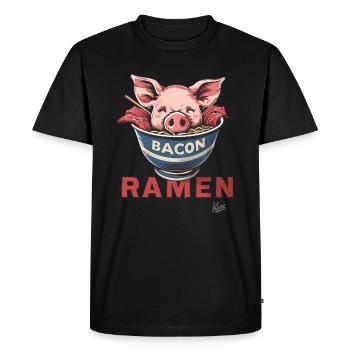 Drôle de tête de porc dans un bol avec des ramen au bacon - T-shirt Premium bio Homme - noir - Devant - Nico (187cm)