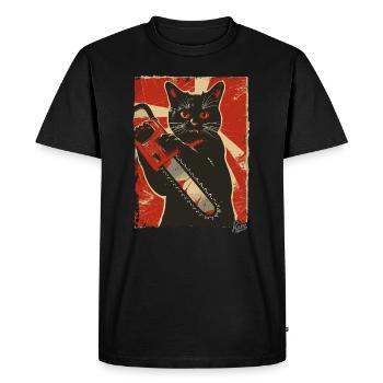 Vintage Drôle Chat avec Tronçonneuse - T-shirt Premium bio Homme - noir - Devant - Nico (187cm)