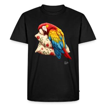 Petit perroquet ara mignon dormant sur l’oreiller - T-shirt Premium bio Homme - noir - Devant - Nico (187cm)