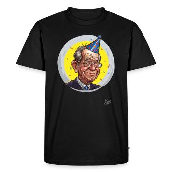 Fête des aînés : retraité avec chapeau de fête et confettis - T-shirt Premium bio Homme - noir - Devant - Nico (187cm)
