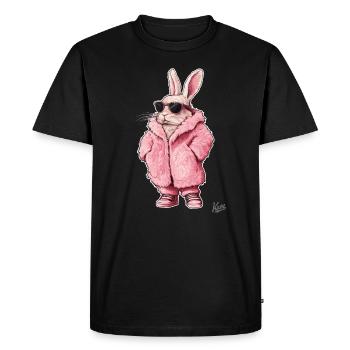Manteau de fourrure rose super cool avec un lapin dedans - T-shirt Premium bio Homme - noir - Devant - Nico (187cm)