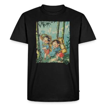 Chinese Children: Hike in the Bamboo Forest - Men's Premium Organic T-Shirt - black - Front - Nico (187cm)
