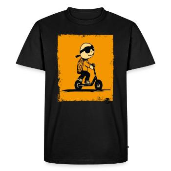 Funny cartoon turtle on scooter - Men's Premium Organic T-Shirt - black - Front - Nico (187cm)