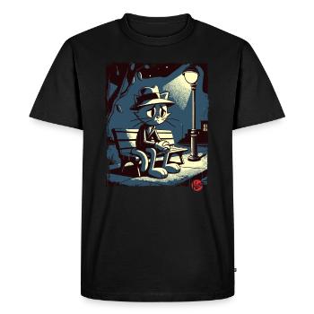 Une nuit au parc et un chat mélancolique - T-shirt Premium bio Homme - noir - Devant - Nico (187cm)