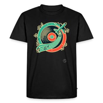 Musique rétro et design de voyage « Plate & Airplane » - T-shirt Premium bio Homme - noir - Devant - Nico (187cm)