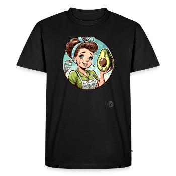 Femme au foyer rétro des années 1950 avec grand avocat - T-shirt Premium bio Homme - noir - Devant - Nico (187cm)