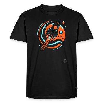 Retro Cool Cartoon Rocket - Men's Premium Organic T-Shirt - black - Front - Nico (187cm)