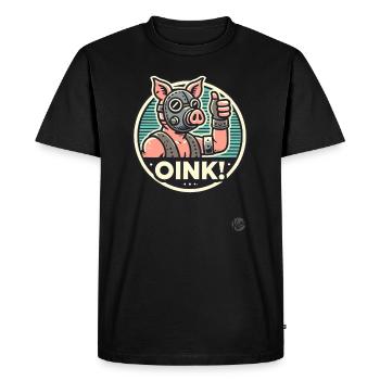 Cochon avec masque : pouce levé et « Oink » - T-shirt Premium bio Homme - noir - Devant - Nico (187cm)