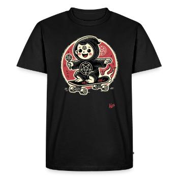 Funny parody satanic cult skateboarder - Men's Premium Organic T-Shirt - black - Front - Nico (187cm)