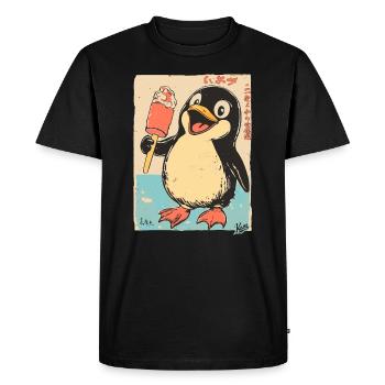 Pingouin rétro japonais de style Edo avec glace - T-shirt Premium bio Homme - noir - Devant - Nico (187cm)