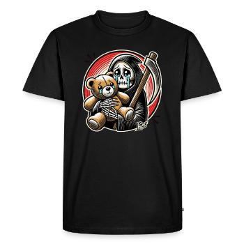 Faucheuse en pleurs câlinant un animal en peluche - T-shirt Premium bio Homme - noir - Devant - Nico (187cm)