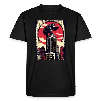 Drôle de chimpanzé grimpe un gratte-ciel - T-shirt Premium bio Homme - noir - Devant - Nico (187cm)