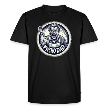 Psycho dad with wooden spoon - Men's Premium Organic T-Shirt - black - Front - Nico (187cm)