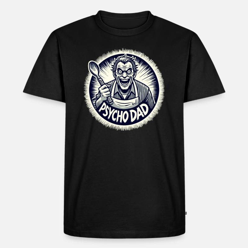 Psycho-Papa mit Kochlöffel - Männer Premium Bio T-Shirt - Schwarz