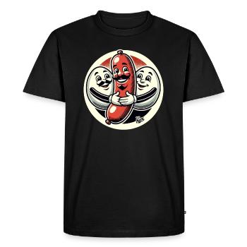Saucisse Bratwurst étreinte par deux œufs - T-shirt Premium bio Homme - noir - Devant - Nico (187cm)