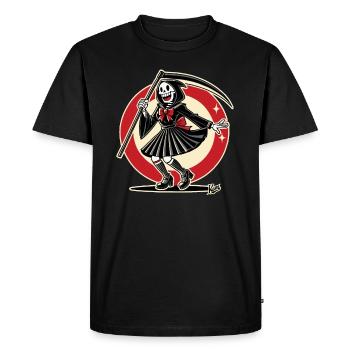 Cheerful Grim Reaper dressed as a schoolgirl - Men's Premium Organic T-Shirt - black - Front - Nico (187cm)
