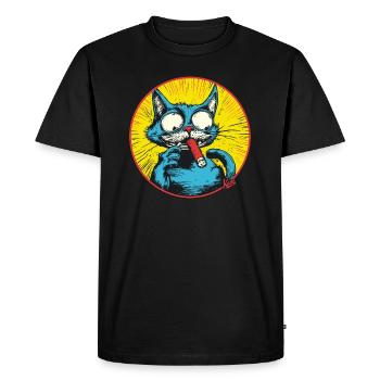 Chat anti-héros bleu froid - T-shirt Premium bio Homme - noir - Devant - Nico (187cm)