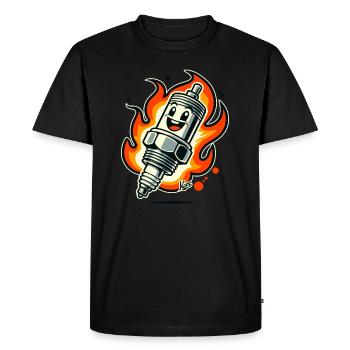 Cheerful spark plug on fire - Men's Premium Organic T-Shirt - black - Front - Nico (187cm)