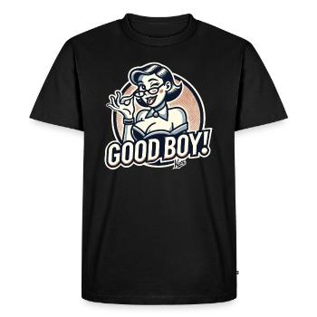Beautiful strict nerd lady: Good boy! - Men's Premium Organic T-Shirt - black - Front - Nico (187cm)
