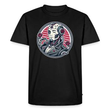Beautiful cyborg dandy with roses - Men's Premium Organic T-Shirt - black - Front - Nico (187cm)