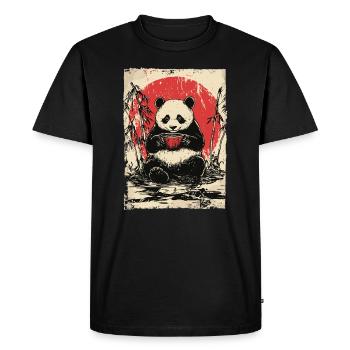Panda avec soupe dans une forêt de bambous - T-shirt Premium bio Homme - noir - Devant - Nico (187cm)