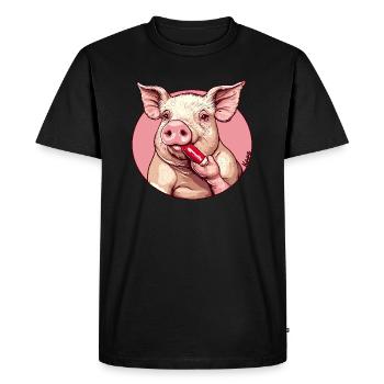 Le cochon se maquille – rouge à lèvres et glamour - T-shirt Premium bio Homme - noir - Devant - Nico (187cm)