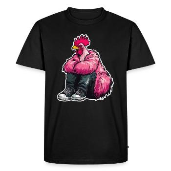 Coq de mode à la mode en plume rose Veste de poulet - T-shirt Premium bio Homme - noir - Devant - Nico (187cm)