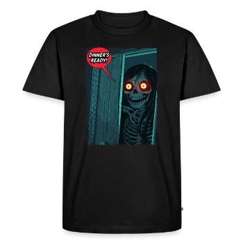 Une maman squelette d’horreur appelle : Le dîner est prêt ! - T-shirt Premium bio Homme - noir - Devant - Nico (187cm)
